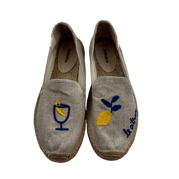 Soludos Le Citron Lemon Limoncello Embroidered Canvas Espadrilles Women's Size 8 - Picture 1 of 11